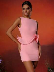 Pink Floral-Applique Rosette Open-Back Minidress, Party Dress, Prom Dress - Pink - View 3