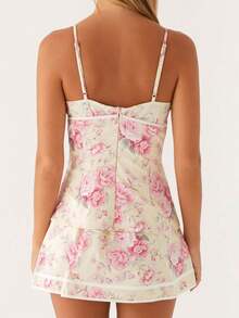 Women's Bustier Corset Mini Dress Spaghetti Straps Backless Low Cut Short Dresses Summer Floral Boho Sundress - 粉色 - 查看 4