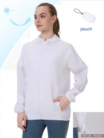 1pc Women's Lightweight Outdoor Windbreaker Jacket, Skin-Friendly Fabric, 4 Pockets Design, Waterproof, For Running, Yoga, Summer UV Protection