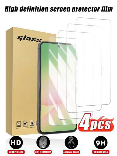 Set da 4 pezzi Protezione schermo in vetro temperato ad alta definizione e protezione obiettivo fotocamera ad alta definizione per Samsung Galaxy S21FE/S23FE/A54/A15/A31/A34/A35/A55/M53/M54/M55/S25 Edge, senza bordi neri, alta chiarezza, durezza 9H, impermeabile, anti-impronta, anti-caduta, anti-graffio, antiurto, copertura completa