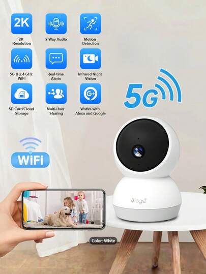 Alaga 2K Baby Monitor With Camera And Audio - Security Camera Indoor, AI Motion Detection, 2.4G/5G WiFi, Night Vision, 2-Way Talk,Cloud/SD Storage/Baby Needs