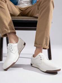 SHOESMALL Men's White Casual Shoes Memory Foam Fashion Sneakers 3 Eyelets Business Dress Sneaker - A81Q06-白色 - 查看 4