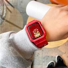 1pc Glacier Integrated Full Coverage Protective Band Compatible With Apple Watch, 42mm 46mm 38mm 40mm 41mm 44mm 45mm, Breathable TPU Sports Strap For Apple Watch Series 10/9/8/7/6/5/4, Suitable For Summer, Unisex - Multicolor - View 6