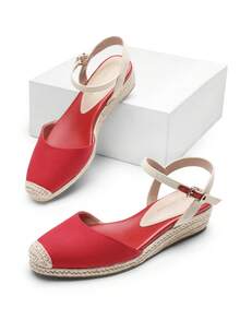 Women's Platform Ankle Strap Closed Toe Espadrille Matching Dress Wedding Wedge Red Sandals - Đỏ - Xem 2
