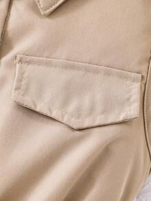 Tween Girls Casual Solid Color Sleeveless Collared Net Mesh Dress With Waist Belt, Summer - Khaki - View 5