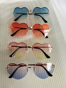 1pc Fashionable Women Heart-Shaped Metal Frame Gradient Colorful Fashion Glasses, Suitable For Party, Holiday, Music Festival, Tourism, Y2K Style For Summer Beach Vacation,Outdoor,Travel - 金色 - 查看 20