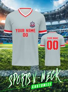 定制马德里竞技队男士足球球衣，运动队俱乐部训练 V 领衬衫，正面和背面印有个性化姓名、号码、徽标，适合休闲、派对、日常穿着 - 彩色 - 查看 2