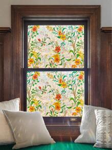 1 卷彩色花卉玻璃窗隐私膜，3D 彩虹静电贴防紫外线和隔热彩虹窗膜，适用于家庭、浴室、前门、防晒和装饰（17.53 * 118 英寸）