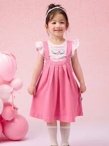 Balabala Girls' Embroidered Suspender Dress Set, Sweet & Stylish Look - White and Red - View 1