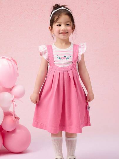 Balabala Girls' Embroidered Suspender Dress Set, Sweet & Stylish Look