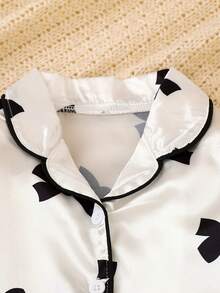 Baby Girls' Cute Bow Print Long Sleeve Sleepwear Set - White - View 3