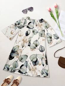 New Arrival Fashionable Vacation Style Floral Print Mid-Sleeve Dress White Summer Elegant - White - View 4