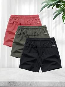 3pcs Men's Sport Shorts Set, Summer,Father Day Gift, Thin Ice Silk Quick-Dry Shorts, Fashionable Casual Running Fitness Beach Shorts
