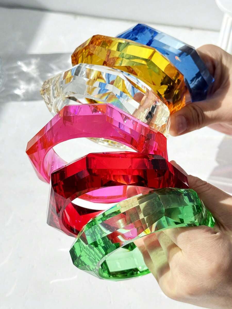 1pc Summer New Geometric Rhombus Transparent Resin Bracelet, Personalized Creative Stacking Jewelry Gift