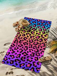 1pc Gradient Leopard Print Beach Towel, Extra Large Super Absorbent Microfiber Beach Blanket, Suitable For Travel, Pool, Diving, Surfing, Yoga, Camping, Available In Adult & Child Sizes, Vacation, Bathing, Outdoor Travel Beach Towel - Multicolor - View 5