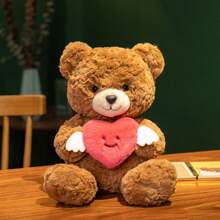 1pc Healing Angel Hugging Heart Teddy Bear Plush Doll, Creative Love Teddy Bear Soft Stuffed Doll, Cute Bear Plush Doll Suitable As Gift For Girlfriend, Birthday, Valentine's Day