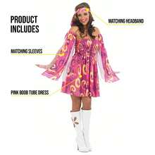 Morph Costumes 70's Fancy Dress Women Gogo Girl Costume - Retro Hippie Outfit For Themed Parties, Festivals & Events - Fun Shack Quality Design - Pink - View 6