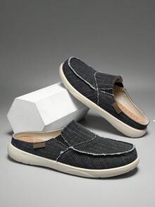 Mocasines de lona sin cordones para hombre, mocasines casuales de diario, el tamaño corre pequeño - Negro - Ver 7