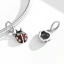 WOSTU 1 件 925 纯银粉色珐琅瓢虫珠粉色锆石瓢虫吊坠女士手链和手镯 DIY 精美珠宝 - 銀色 - 查看 9