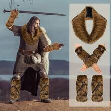 Set de 5 piezas Disfraz de caballero vikingo retro de peluche marrón, adecuado para Halloween, carnaval, cosplay - Marrón - Ver 2