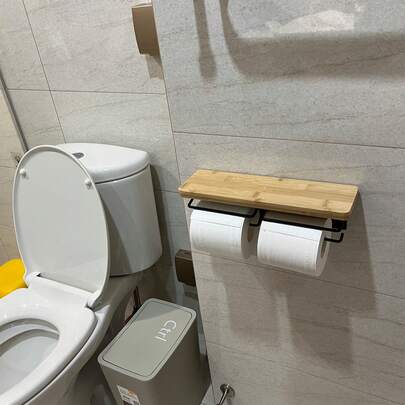 レンタル用トイレットペーパーホルダー、DIY、スタイリッシュ、天然木、木製、棚付き、アイアン、二重ガラス、パイン材、小物収納、簡単取り付け、簡単補充、装飾用棚、ペーパーロールホルダー、リモコン収納付き、耐久性、ナチュラルデザイン、省スペース、モダン、アンティークスタイル、ヴィンテージ、多機能、コンパクト、収納力、簡単設置(二重ガラス、竹色) バスルームデコレーション 夏