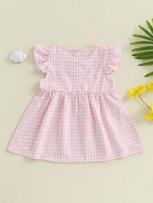 Toddler Baby Girls Dress Plaid Bowknot Decor Fly Sleeve Casual Dress Baby Summer Dress - Hồng - Xem 2