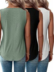 Plus Size Women Crochet V-Neck Loose Top Combo Set - Multicolor - View 2