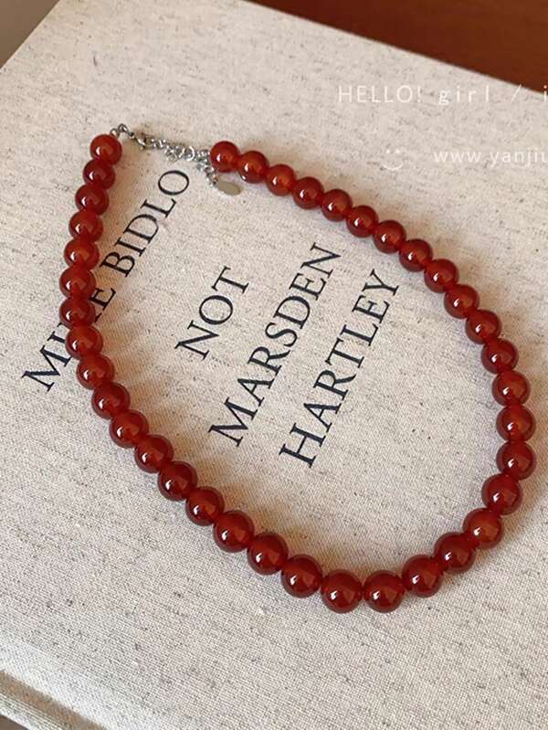 1 pieza Collar de cuentas minimalista y retro, disponible en 3 colores (rojo, verde esmeralda, azul claro), estilos de gargantilla y de clavícula, adecuado para uso diario o vacacional de la mujer