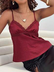 Women Babydoll Tank Tops Y2k Spaghetti Strap Cami Peplum Top Flowy Sleeveless Shirts Camisole - Màu Đỏ Sâu - Xem 5