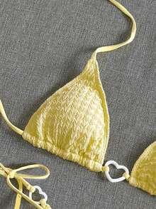 Bikinx Women's Butter Yellow Special Fabric Triangle Cup Bikini Strappy Vacation Swimsuit Set - Yellow - View 8