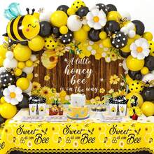 119pcs Bee Balloon Arch & Wreath Set, Includes Yellow, Black, White Printed Latex Balloons And Bee & Daisy Foil Balloons, Multiple Sizes Available, Perfect For Bee-Themed Birthday Party, Gender Reveal Party, Baby Shower, Wedding Decoration (Note: Balloons And Backdrop Cloth Sold Separately) - Multicolor - View 2