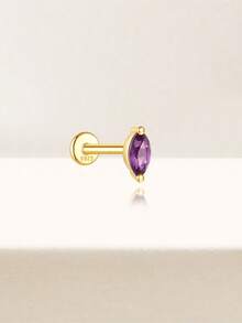 Amethyst Flat Back Labret Earring Set 16G Amethyst Cartilage Helix Earrings Tragus Earrings Conch Earring Stacking Earrings - Multicolor - View 4