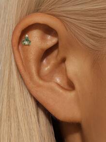 1PC 925 Sterling Silver Natural Green Agate Crown Devil's Eye Marquise Flat Back Cartilage Helix Piercing Fine Jewelry For Daily Wear Wedding Party Engagement Anniversary Valentine's Day