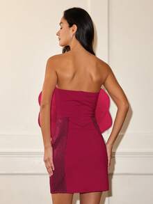 Women 3D Floral Embellished Sequin Strapless Party Dress, Spring Outfits For Party, Cocktail Dinner Date, Valentine's Day, Prom Dress - Red - View 2