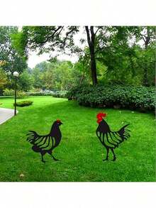 [1件/2件] 亚克力户外花园雕像装饰，庭院装饰亚克力公鸡和母鸡模型 - 彩色 - 查看 3