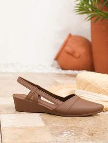 Women's Pointed Toe Kitten Heel Sandals, Casual Chic Spring/Summer Outdoor Buckle Closure Brown Heeled Sandals, Elegant & Formal Feel - Brown - View 4