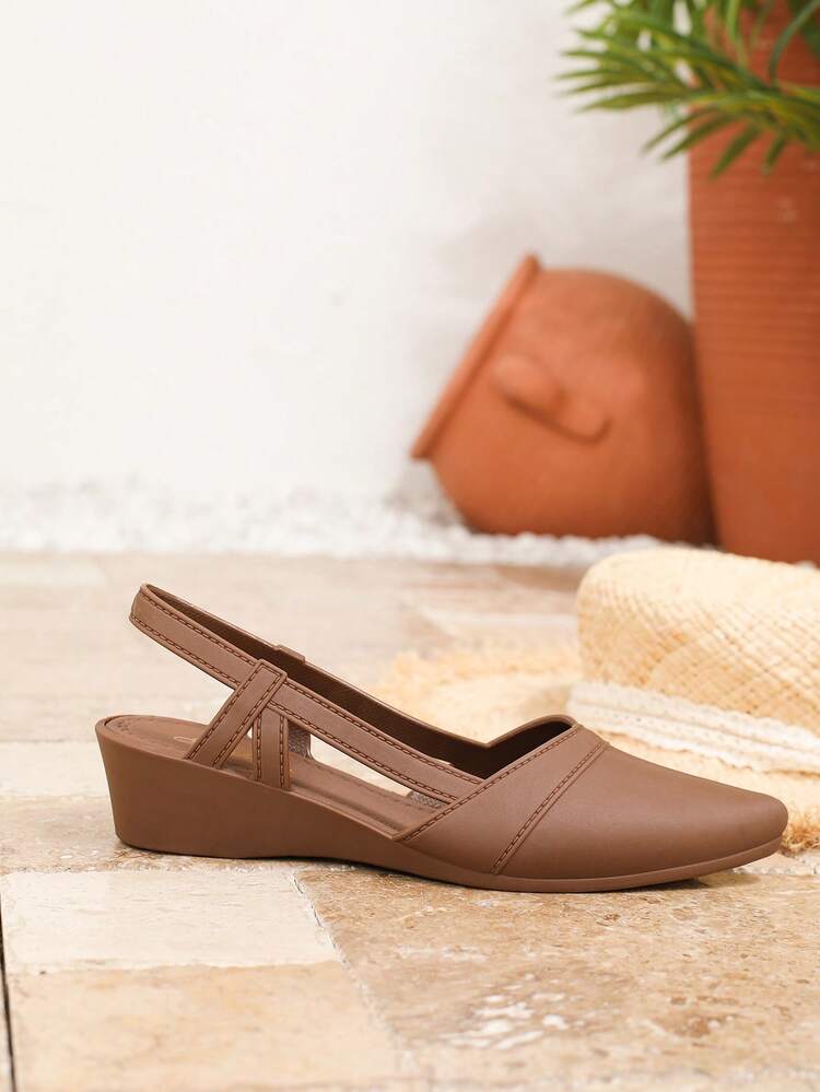 Women's Pointed Toe Kitten Heel Sandals, Casual Chic Spring/Summer Outdoor Buckle Closure Brown Heeled Sandals, Elegant & Formal Feel - Brown - View 4