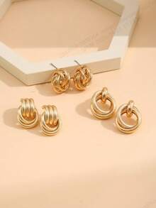 6pcs Fashionable Gold-Tone Earrings, Suitable For Daily Wear - Yellow Gold - View 2