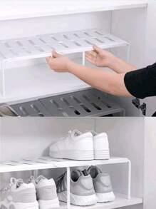 1pc Adjustable White Plastic Shoe Storage Rack