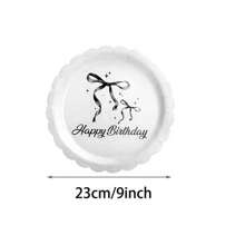 10/20/50/100pcs, Black Bow Plates And Napkins Cups Tableware Sets For Birthday Decorations, Black Birthday Party Supplies Include Straws, Bow Birthday Decorations