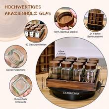SAEIV Elegant Acacia Wood Tray Spice Rack With Glass, Wooden Spice Rack + 12 120ml Square Spice Jars, Spice Labels, Natural Spice Organizer, Spice Rack With Glass, Spice Organizer - 12 Acacia Wood Trays - View 3