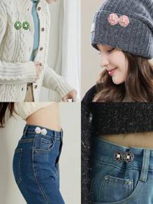 3 jeux de Superfect Camélia Resserrant de taille de pantalon, boutons fleurs, épingles et boucles ajustables sans couture, clips de pantalon détachables pour jupes et jeans
