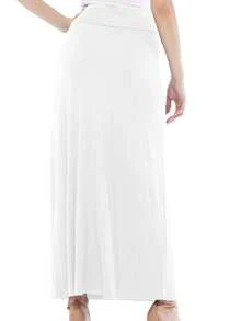 Maxi Length High Waist Foldable Waistband Solid Skirt  Plain  Casual  Elegant  Knitted Fabric        Home  Office  Street  Daily - 白色 - 查看 3