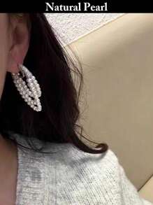 1 Pair Fashion Pearl Earrings, Natural White Pearl Eardrops, Daily Wear Jewelry Gift Box For Women