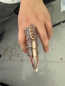 1 pieza Anillo gótico de estilo vintage y punk de 4 articulaciones desmontables, anillos de esqueleto para disfrazarse en fiestas de Halloween - Plata antigua - Ver 12