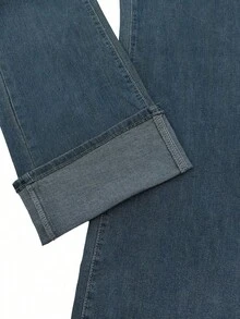 大码复古蓝色宽松阔腿牛仔裤，女士休闲百搭直筒剪裁，适合度假、节日、牛仔装扮、牛仔裤、长裤、外出等场合，女士牛仔裤，女士牛仔套装，女士牛仔裤，下装 - 中等水洗藍 - 查看 7