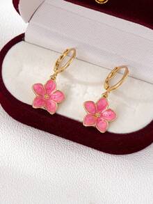 4 对/套夏季旅行海滩花卉多巴胺滴油耳环套装，适合女士，适合多种场合佩戴