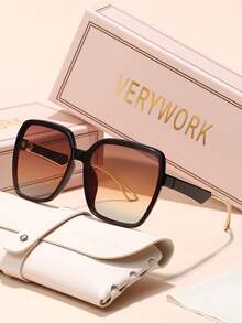 Verywork 1 件方形优雅 Ins 风格奢华优质品牌设计女士时尚眼镜适合户外旅行露营夏季热带海滩度假时尚配饰适合夏季海滩度假、户外、旅行 - 彩色 - 查看 12