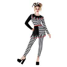 Morph Costumes Scary Women's Jester Costume - Fun Fancy Dress For Halloween Parties, Clown Harlequin Outfit With Jazzy Print & Pompoms - White - View 1