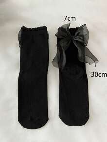 1 Pair Japan School Uniform Sweet Ribbon Solid Color Lace Socks For Girl - Black - View 3